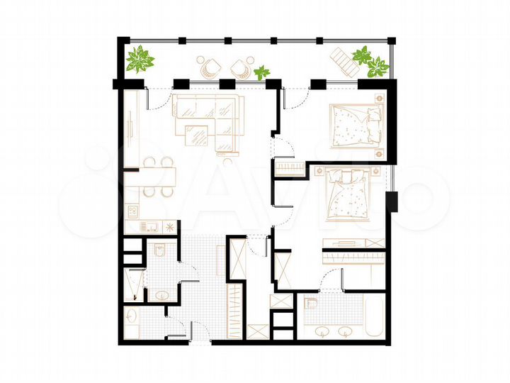 3-к. апартаменты, 107,3 м², 2/5 эт.