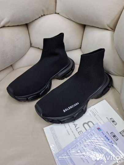 Кроссовки Balenciaga черные женские носок чулок