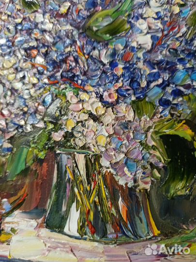 Картина сирень цветы маслом на холсте на картоне