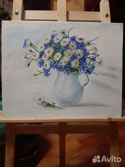 Натюрморт,Ромашки и васильки'' 40*50