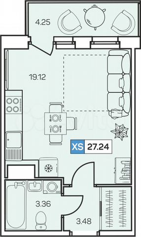 Квартира-студия, 27,2 м², 8/8 эт.