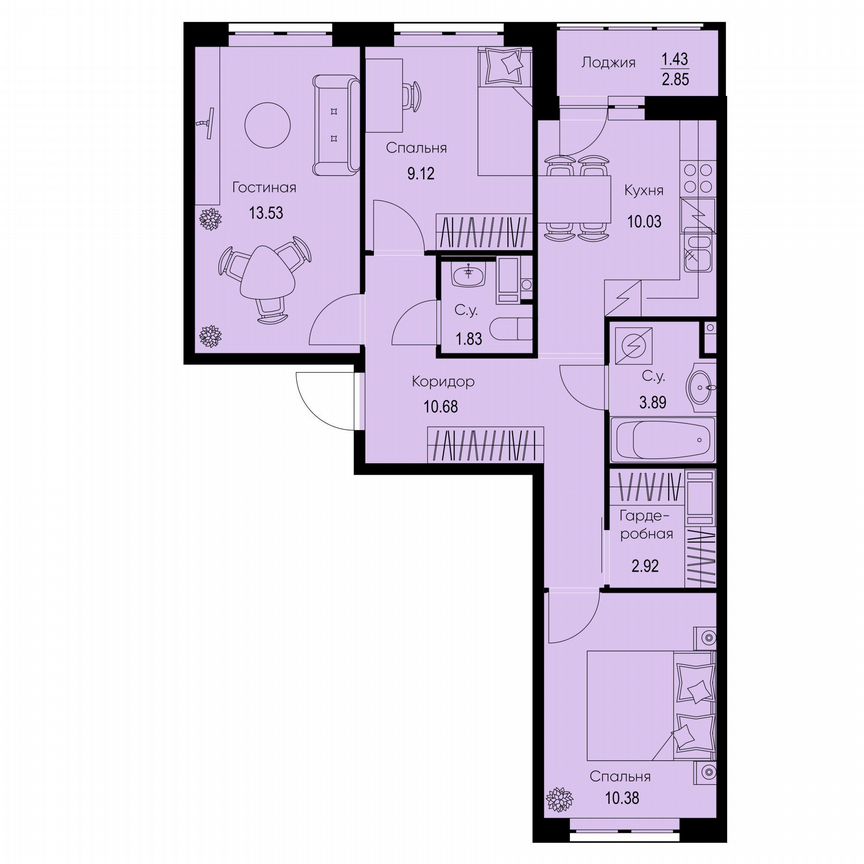 3-к. квартира, 63,8 м², 9/9 эт.