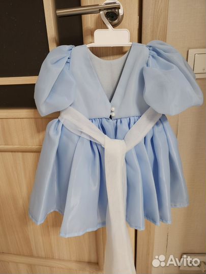 Платье для девочки 80 см голубое с бантом на спине