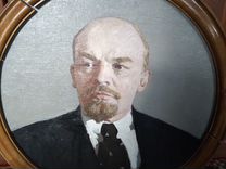 Редкий круглый портрет Ленина, холст