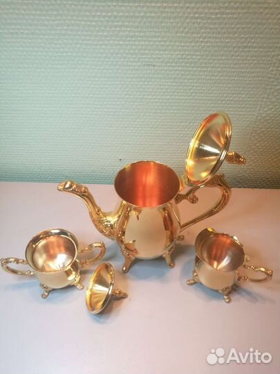 Новый кофейный набор металлический с позолотой