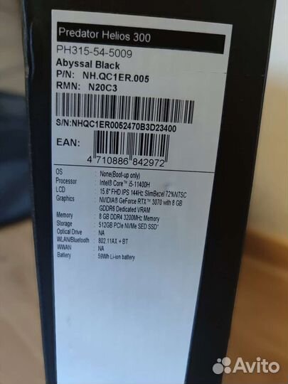 Acer Predator Helios RTX3070/Intel i5/144гц/металл