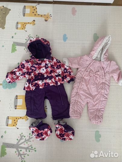 Комбинезоны-трансформеры (2 штуки) 62-68 и шапки