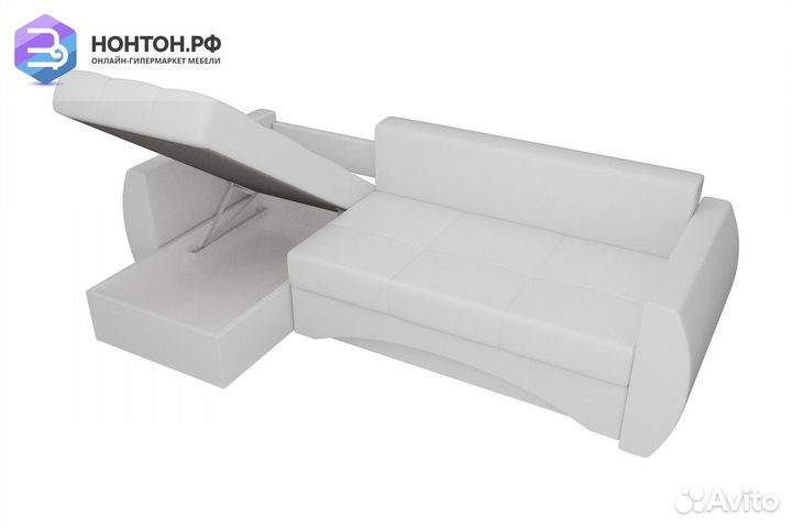 Диван угловой еврокнижка Сатурн экокожа белая