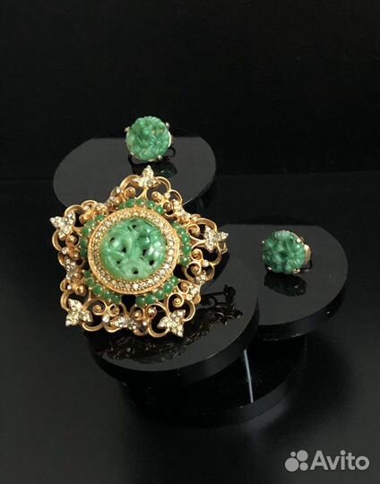 Брошь винтажная DeNicola и клипсы