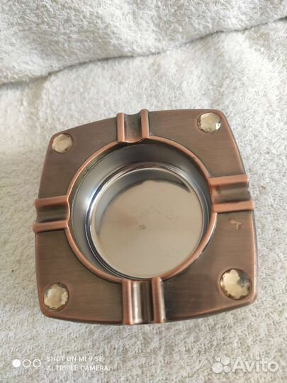 Винтажная пепельница, медь, кожа, нержавейка