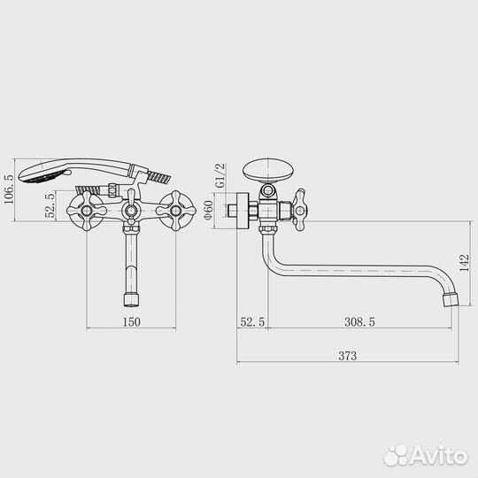 Смеситель ванны-душа PLStart PD22308 функционал х