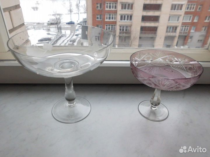 Ваза на ножке из цветного стекла, хрусталя, СССР