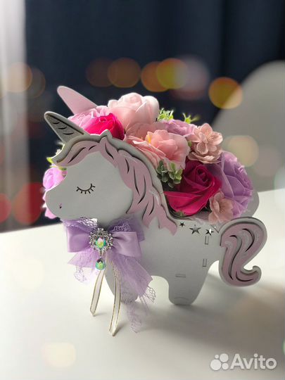 Букет единорог из мыльных роз