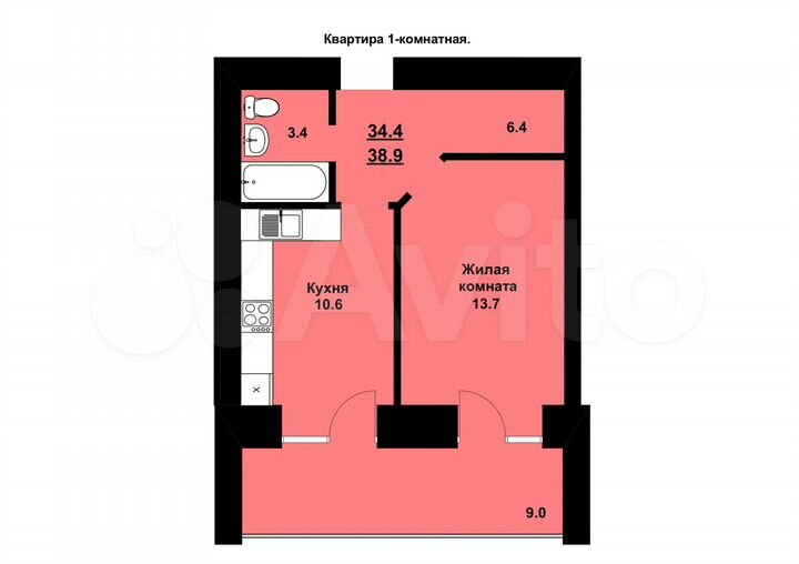 1-к. квартира, 38,2 м², 8/10 эт.