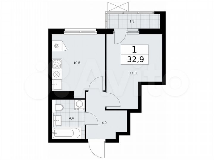 1-к. квартира, 32,9 м², 15/17 эт.