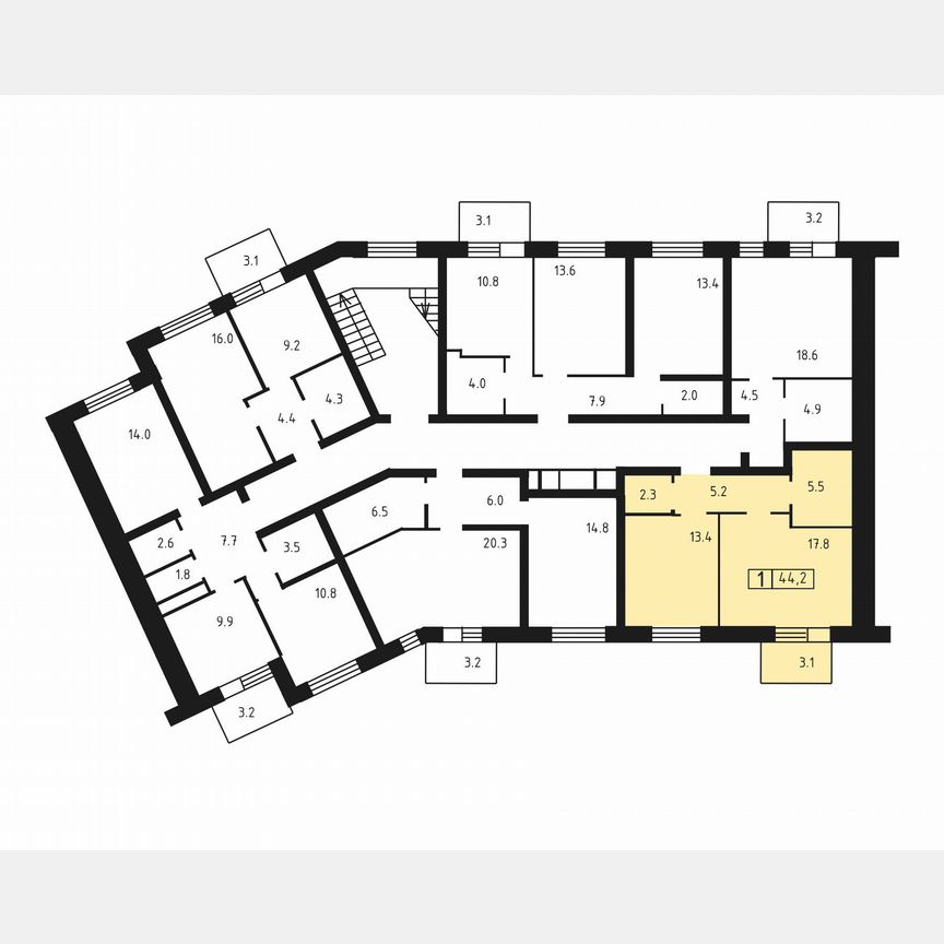 1-к. квартира, 44,2 м², 2/3 эт.