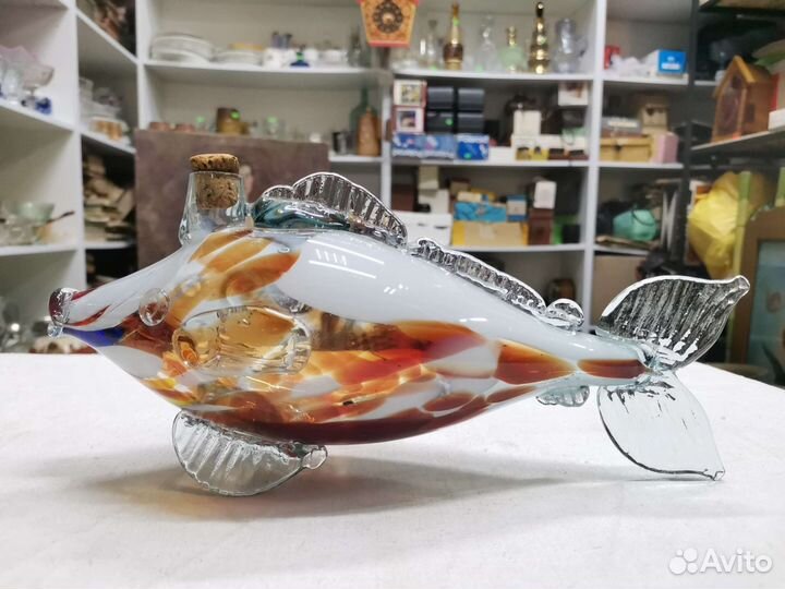 Графин Рыба Цветное гутное стекло СССР (Ч)