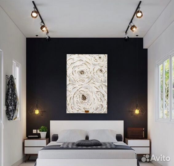 Картина Пионы объемная в интерьер ручная работа