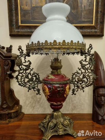 Керосиновая лампа, Европа, майолика + бронза