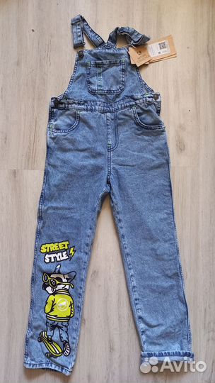 Новый джинсовый комбинезон, джинсовая куртка р.128