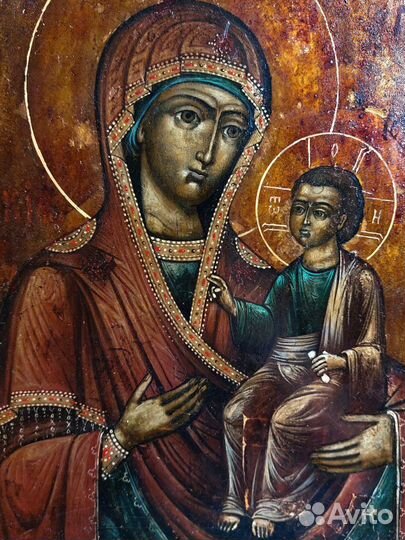 Старинная икона по серебру Богородица Иверская 19в