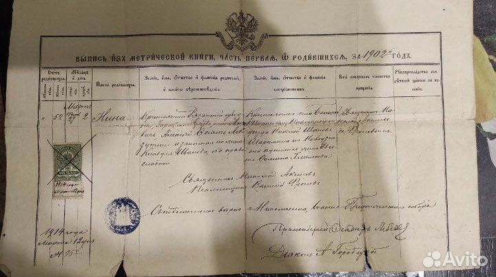 Выпись из метрической книги 1902- 1923г