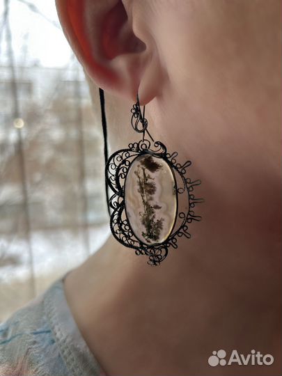 Набор украшений с пейзажным моховым агатом