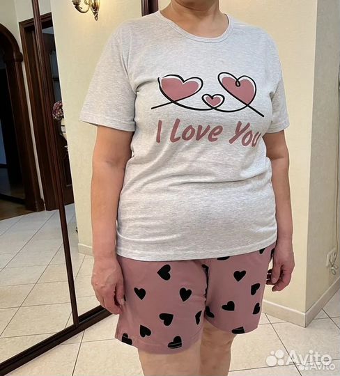 Пижама футболка с шортами, размер 54