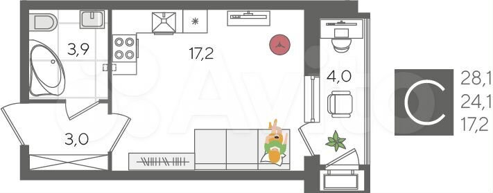 Квартира-студия, 28,1 м², 2/24 эт.