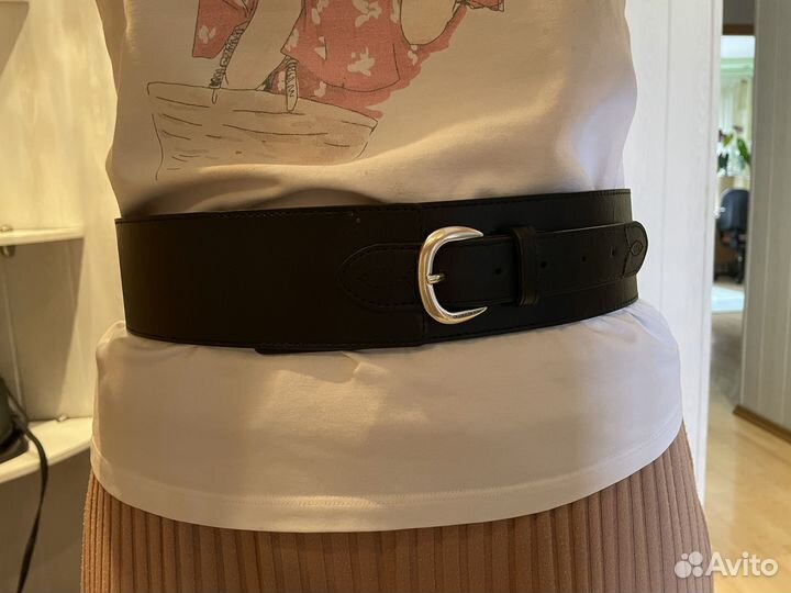 Ремень женский кожаный черный широкий