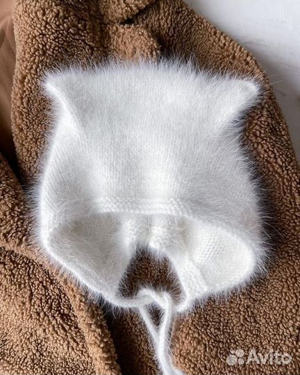 Чепчик с ушками, шапка кошка, пух норки