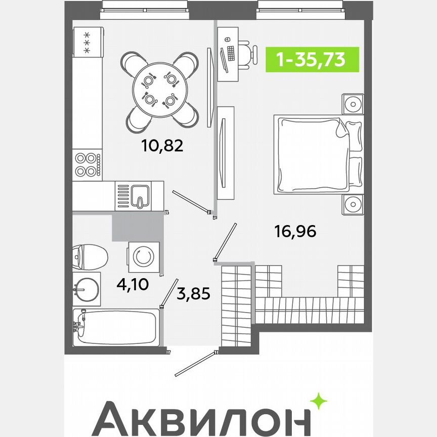 1-к. квартира, 35,7 м², 2/12 эт.