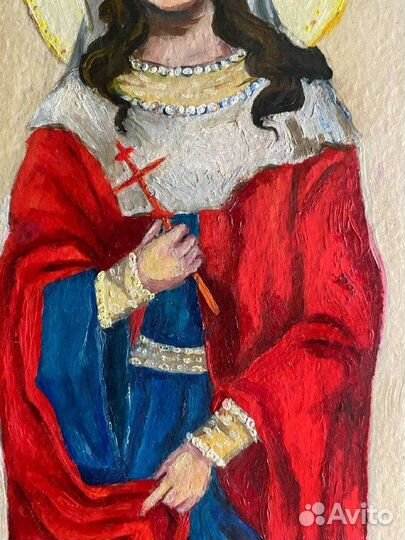 Картина маслом, лик святых (не икона)