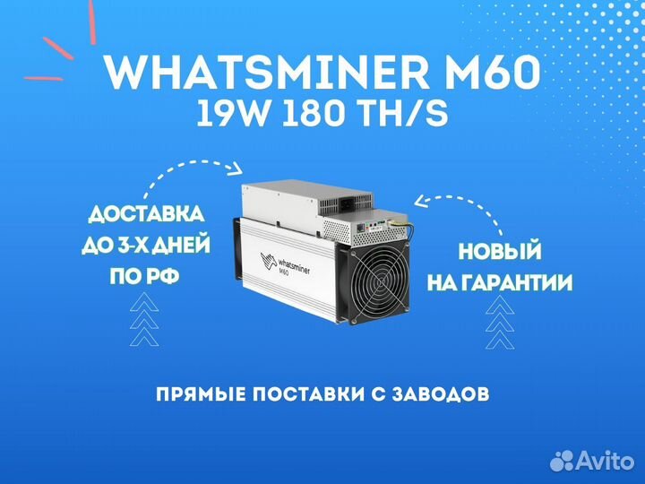 Майнер Whatsminer (GTD) M60 19W 180 Th/S