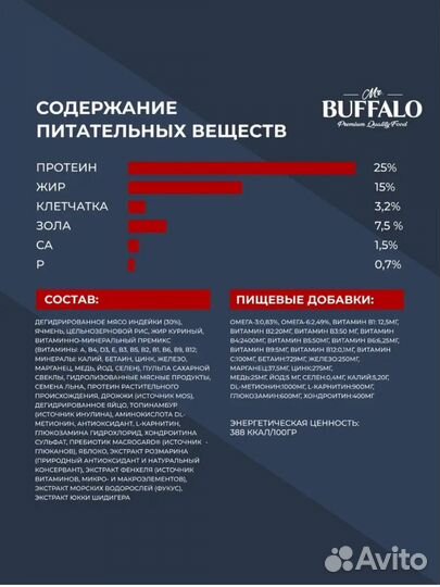 Корм для собак сухой с индейкой 14 кг Мс Баффало
