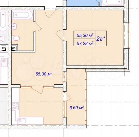 2-к. квартира, 57,3 м², 6/20 эт.