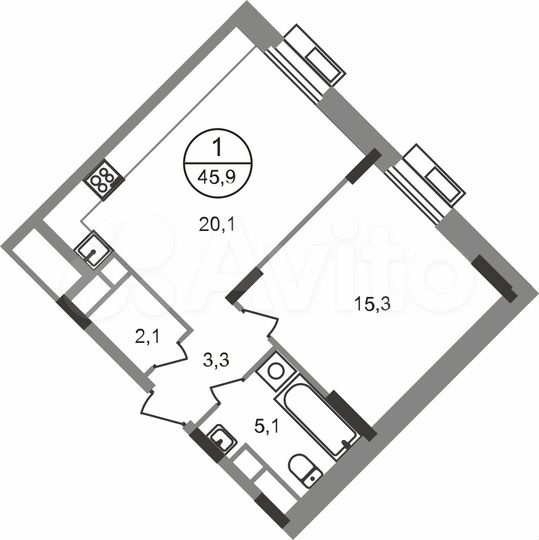 1-к. квартира, 45,9 м², 2/9 эт.