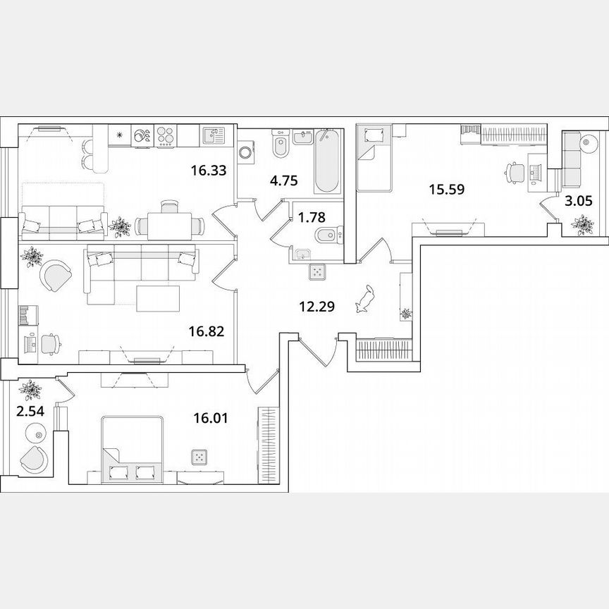 3-к. квартира, 86,4 м², 2/12 эт.