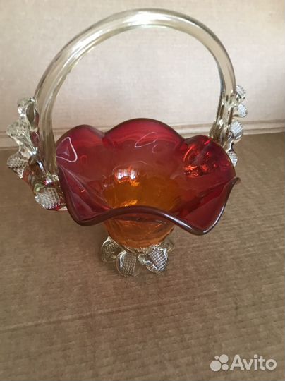 Ваза конфетница цветное стекло СССР