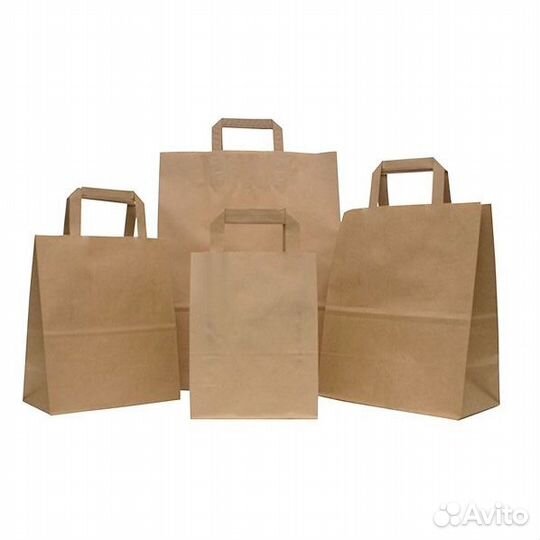 Бумажные крафт пакеты с плоскими ручками
