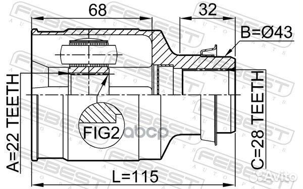 Шрус внутренний правый 22x43x28 (mazda xedos-6