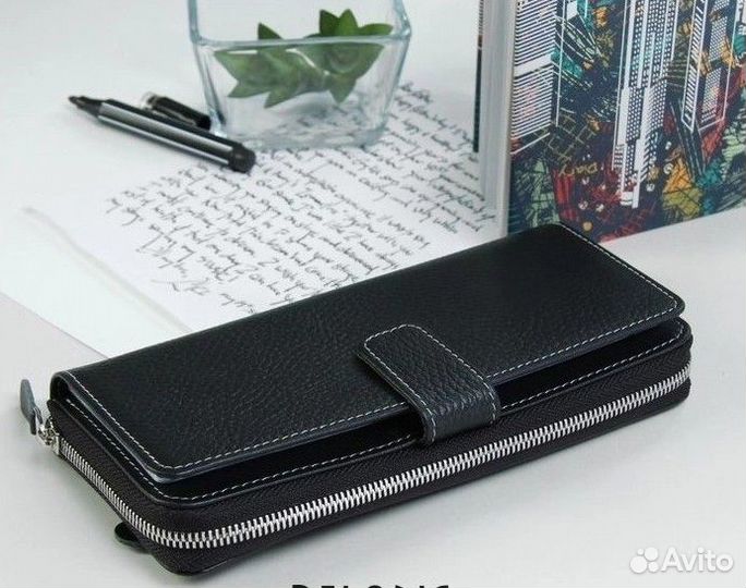 Кошелёк женский Кайман кожа чёрный Россия