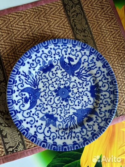 Тарелка синяя Птица Феникс, Середина хх века