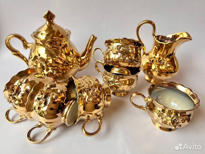 Новый кофейный сервиз Золотая Роза 6 персон