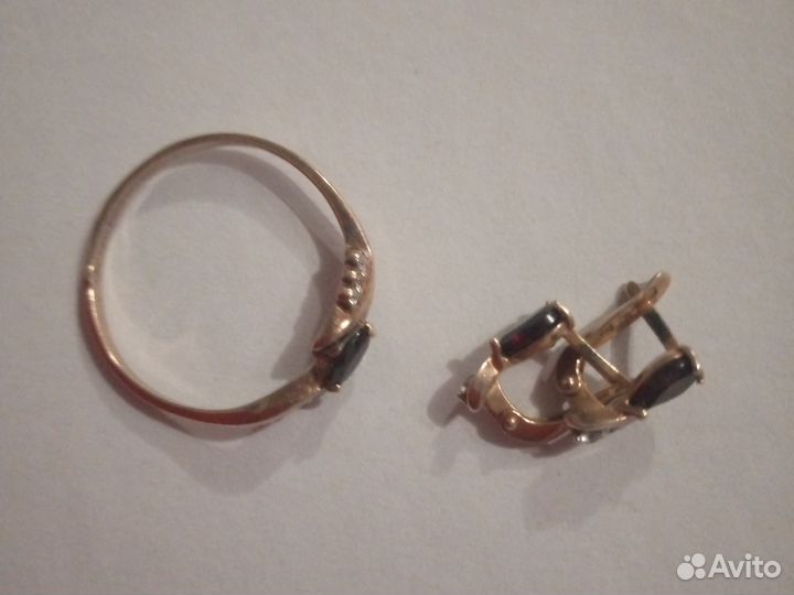 Набор кольцо+серьги, серебро 925 с позолотой