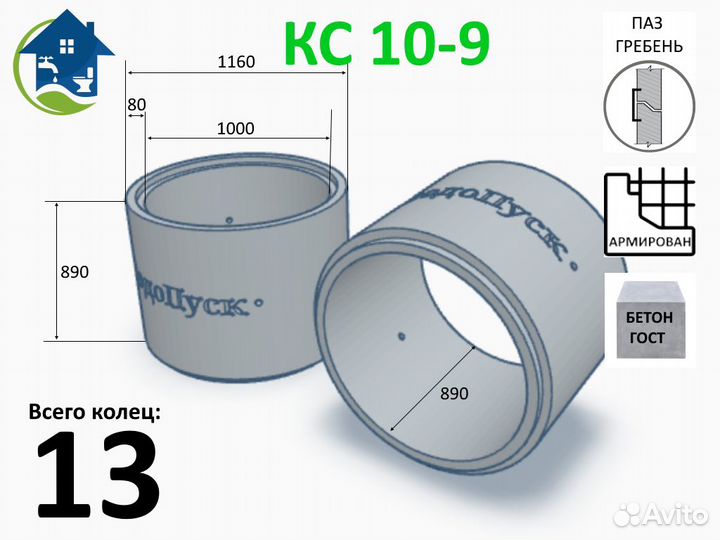 Колодец частный дом из жб колец 12+1 кольцо сверху