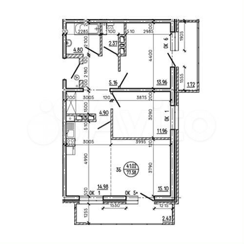 3-к. квартира, 88,2 м², 17/17 эт.