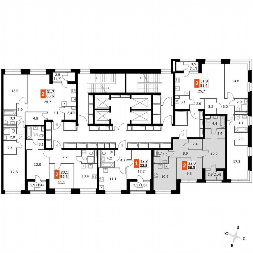 2-к. квартира, 56,4 м², 24/24 эт.