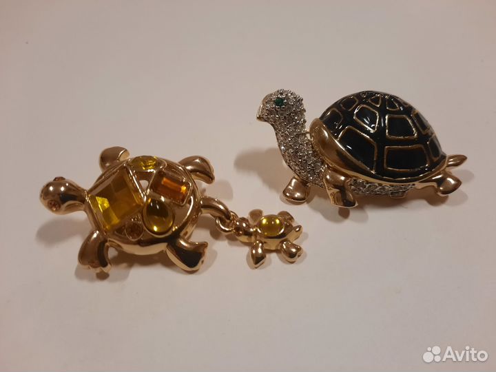 Брошь Черепашка Cinderella США. Брошки винтаж 2шт
