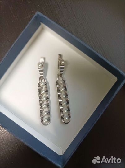 Эксклюзив серебряные серьги проба 925 с жемчугом